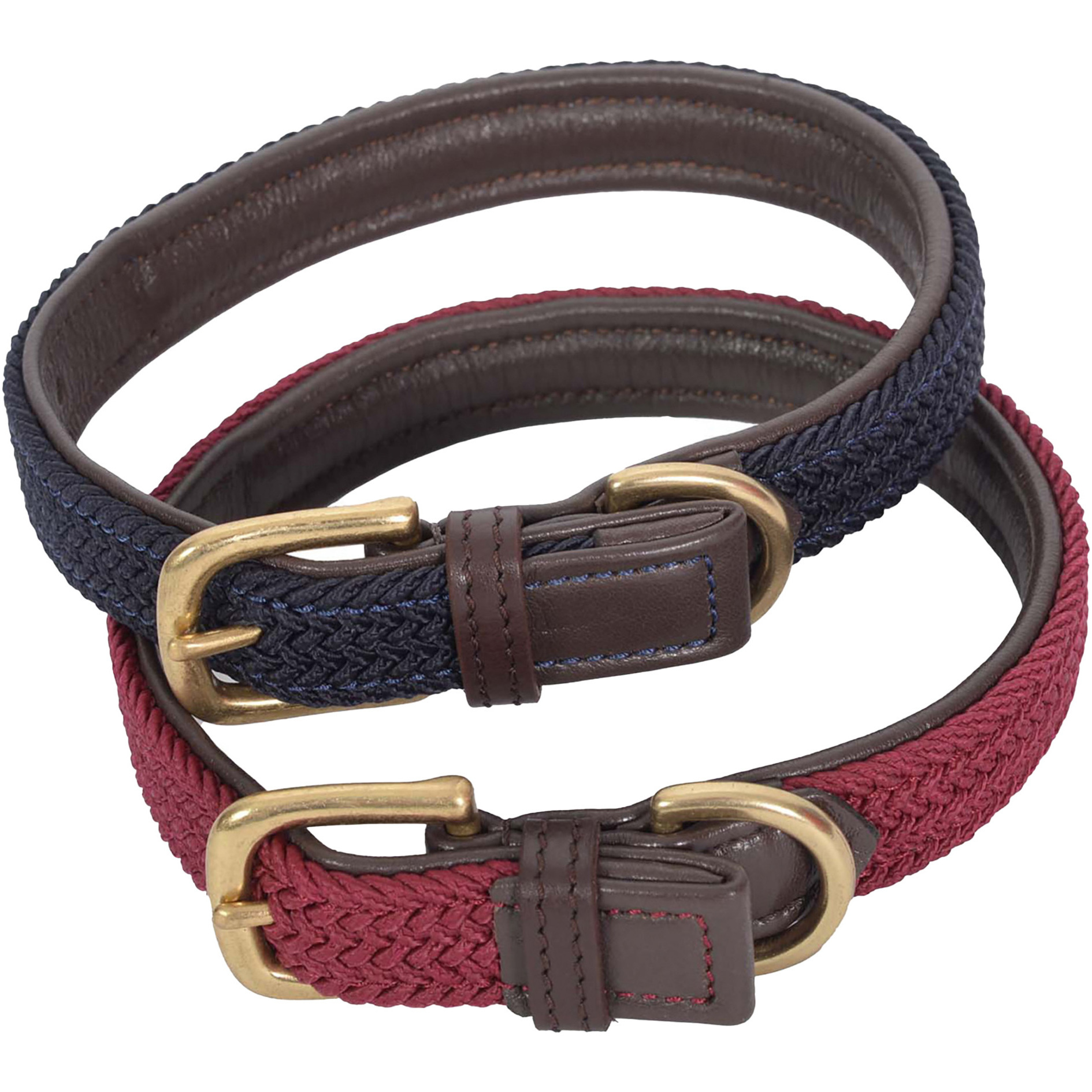 Weatherbeeta Leather Plaited Dog Collar - Brown / Navy